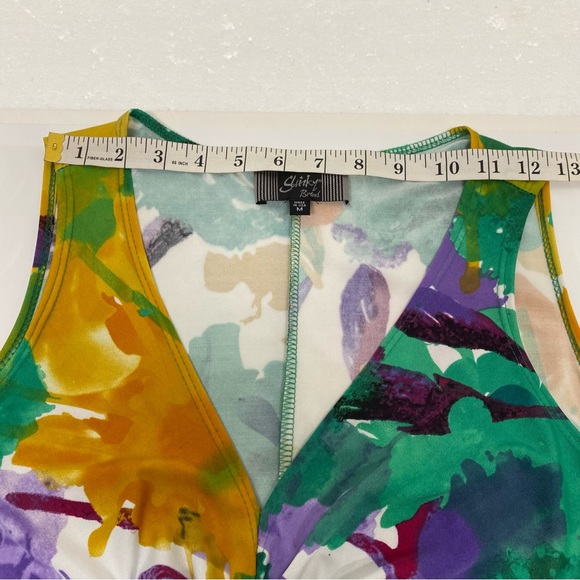Slinky Brand Medium Maxi Dress Sleeveless Floral Watercolor Brush Print Stretch - Picture 8 of 13